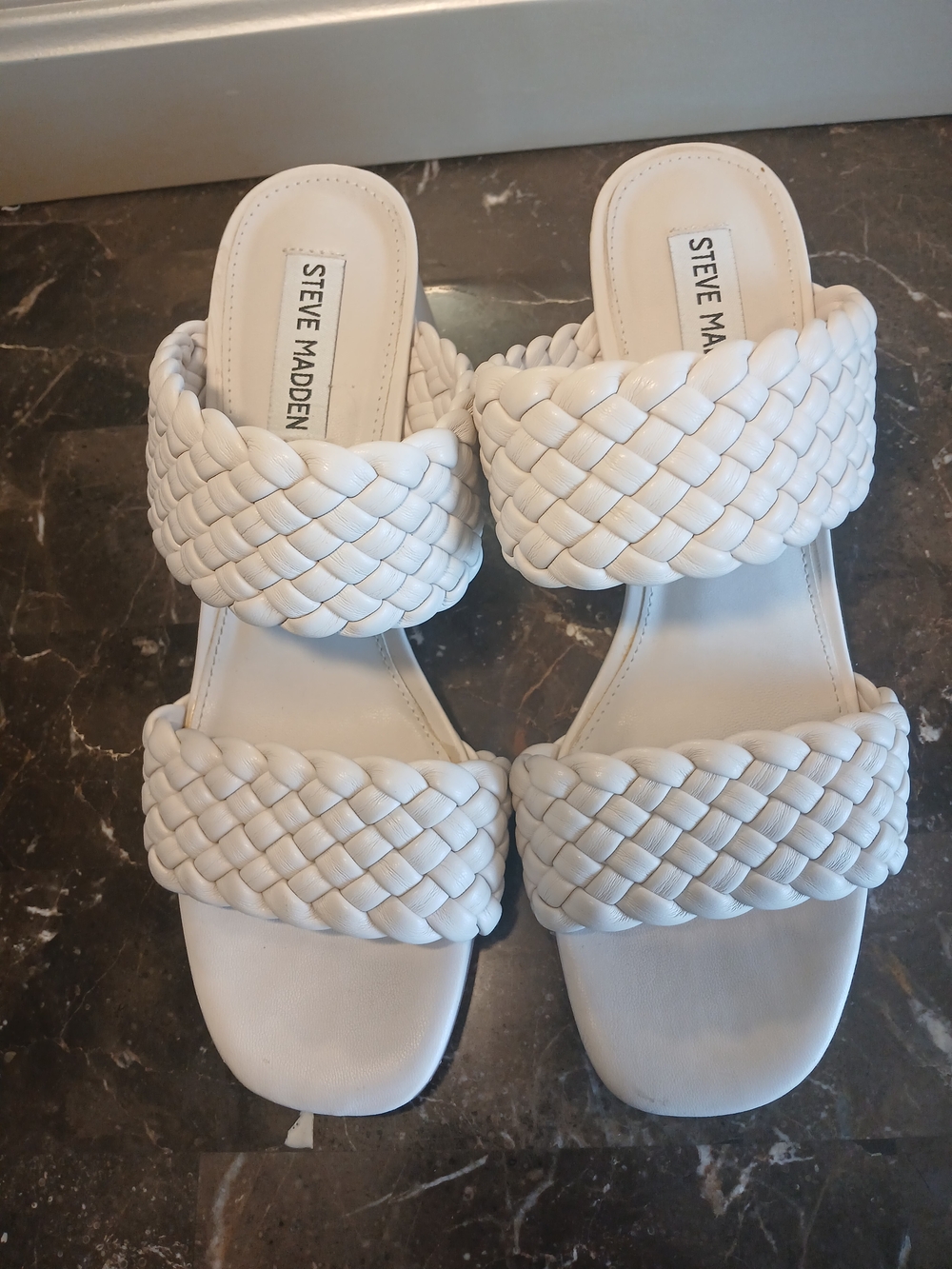Steve Madden White Braided Double-Band Slide Sandals